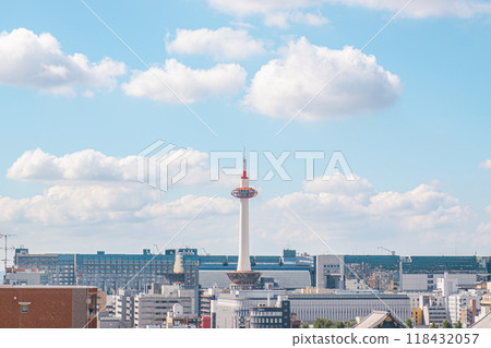 Blue sky, Kyoto Tower and Kyoto cityscape 118432057