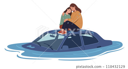 Stranded on Car in Floodwaters 118432129