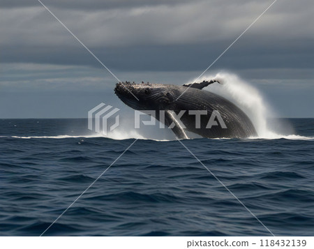 鯨魚從海面動態跳躍 118432139