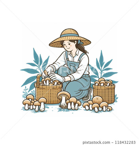 A woman harvesting mushrooms A woman harvesting mushrooms 118432283