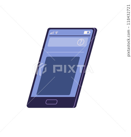 A simple blue smartphone with an internet browser interface, showing signal and battery icons and a question mark button. Ideal for technology, communication, internet browsing, mobile app design 118432721