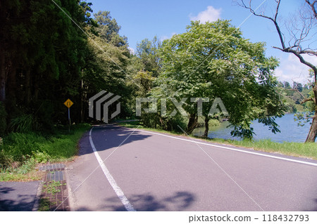 A circular road around the lake A circular road around the lake 118432793