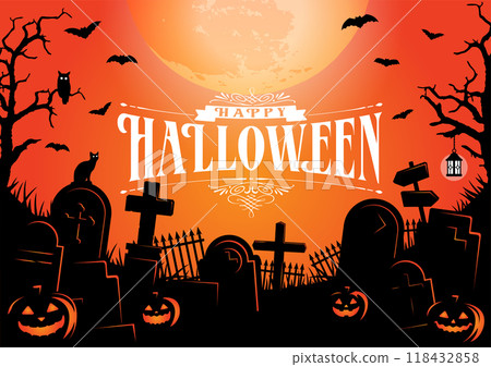 萬聖節水平海報尺寸模板插圖（附標誌） 118432858