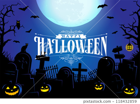 萬聖節水平海報尺寸模板插圖（附標誌） 118432859