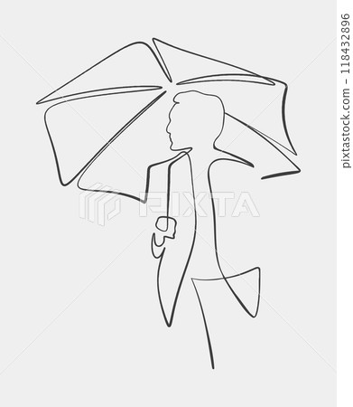 Minimalist line drawing of person with umbrella 118432896