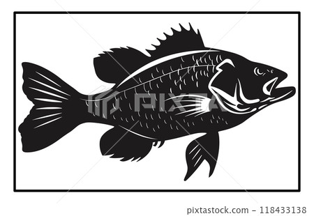 Black and White Barramundi Fish Silhouette Illustration, barramundi fish logo 118433138