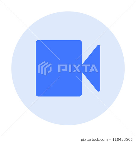 A minimalistic, blue video camera symbol inside a light blue circle on a white background. Ideal for icons, communication, media, presentations, technology, and multimedia projects. Clean, modern, dig A minimalistic, blue video camera symbol inside a light blue circle on a white background. Ideal for icons, communication, media, presentations, technology, and multimedia projects. Clean, modern, dig 118433505