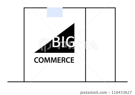 White background with a building outline displaying a sign. Logo includes BIG and COMMERCE text below. Ideal for business, commercial design, logos, branding, marketing. 118433627