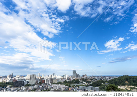 從仙台市青葉區仙台城跡（青葉城）俯瞰仙台市的秋天 118434051