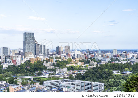 從仙台市青葉區仙台城跡(青葉城)俯瞰仙台市的秋天 從仙台市青葉區仙台城跡(青葉城)俯瞰仙台市的秋天 118434088