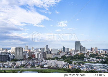 Overhead view of Sendai city in autumn seen from Sendai Castle Ruins (Aoba Castle), Aoba Ward, Sendai City 118434097