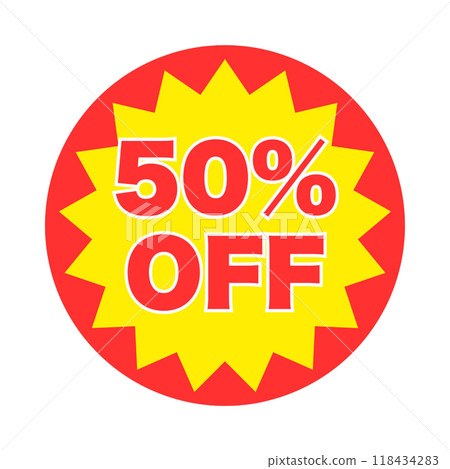 Half price sticker of supermarket Half price sticker of supermarket 118434283