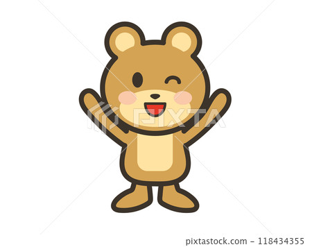 Illustration of a smiling bear raising its arms in the air 118434355