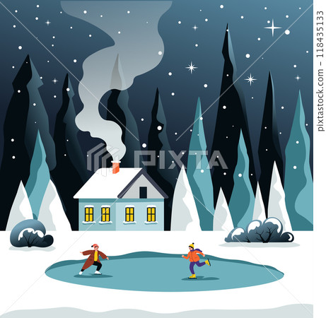 Winter Scene with Ice Skaters Winter Scene with Ice Skaters 118435133