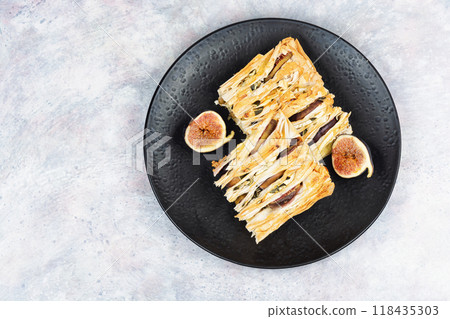 Slices of fig and cheese cake. Slices of fig and cheese cake. 118435303