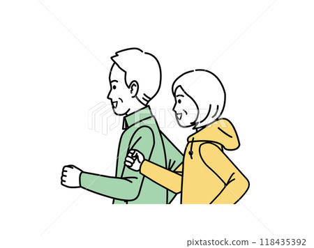 一對老年夫婦慢跑的插圖 118435392
