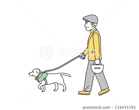 一位老人遛狗的插圖 118435393