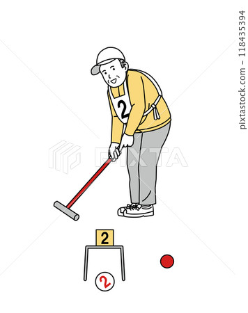 一位老人打門球的插圖 118435394