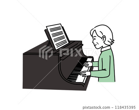 Illustration of an elderly woman playing the piano Illustration of an elderly woman playing the piano 118435395
