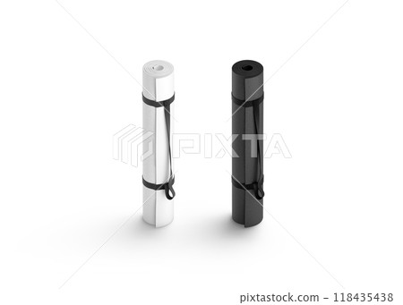 Blank black and white rolled yoga mat handle strap mockup Blank black and white rolled yoga mat handle strap mockup 118435438