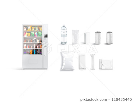 Blank white vending machine with food and drink mockup, isolated Blank white vending machine with food and drink mockup, isolated 118435440