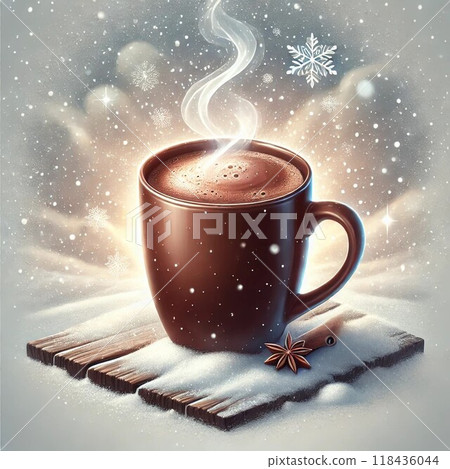 Coffee and a snowman on a snowy day 118436044