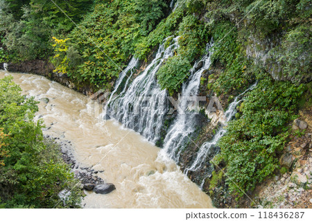 [美瑛町、渾濁的美瑛川與白鬚瀑布] 118436287