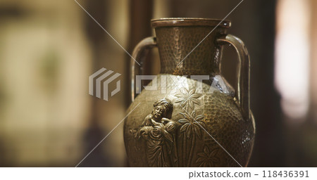 Ancient Copper Utensils. Indian Copperware. Kashmiri Copperware, More Popularly Known As Traam, Was Amazingly Enough Beautiful Part Of Household Tradition And Integral Part Of Bridal Trousseau 118436391