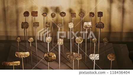 Set Of Old Indian Coins Were Issued By Gandhara Janapada Somewhere Between 6th-2nd Century Bce. Ancient Indian Coins Were Stuck Of Silver Or Copper Using The Punch-marked Technique. Ancient Coins Set Of Old Indian Coins Were Issued By Gandhara Janapada Somewhere Between 6th-2nd Century Bce. Ancient Indian Coins Were Stuck Of Silver Or Copper Using The Punch-marked Technique. Ancient Coins 118436404