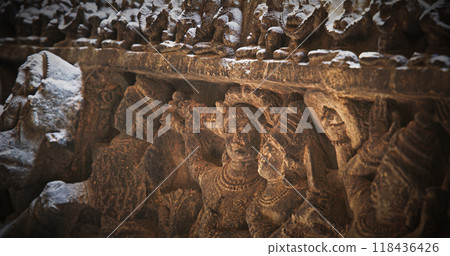 Close-up Details Of Ancient Statue Sheshashayi Or Shesha Also Known Like Sheshanaga Is Serpentine Demigod And King Of Serpents. Guiarat, 11th Century Ce 118436426