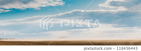 Belarus, Europe. Spring Dust Storm. A Dust Cloud From Agricultural Field Envelops Landscape 118436443