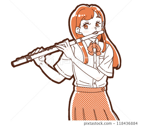 一個女孩吹長笛的插圖 一個女孩吹長笛的插圖 118436884