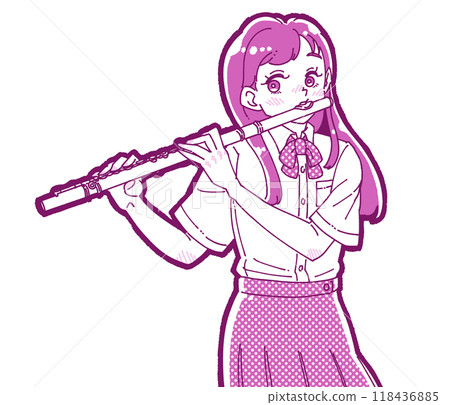 一個女孩吹長笛的插圖 一個女孩吹長笛的插圖 118436885