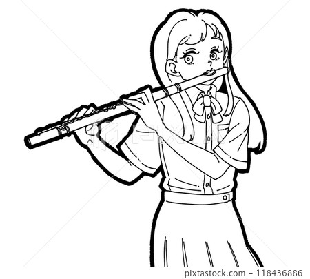 Illustration of a girl playing the flute Illustration of a girl playing the flute 118436886