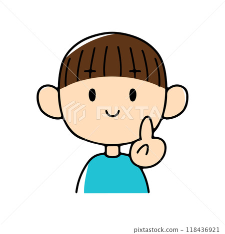 Illustration of a boy expressing numbers with his hands 1 118436921