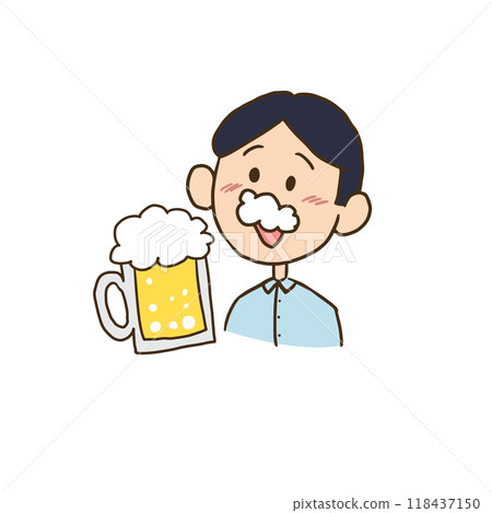 一個男人喝啤酒時嘴裡有泡沫的插圖 118437150