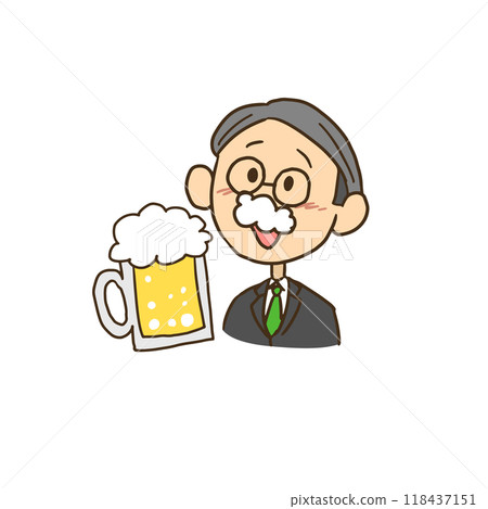 一位老人喝啤酒時嘴裡有泡沫的插圖 118437151