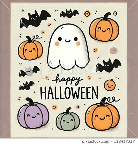 萬聖節海報上有可愛的鬼魂、南瓜和蝙蝠 萬聖節海報上有可愛的鬼魂、南瓜和蝙蝠 118437327