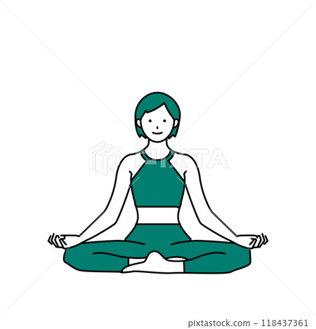 Illustration of a woman doing yoga (cross-legged) pose 118437361