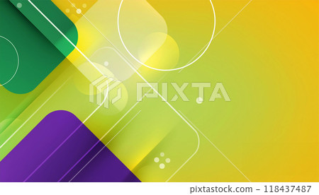 Yellow, green and purple pop geometric abstract background 118437487