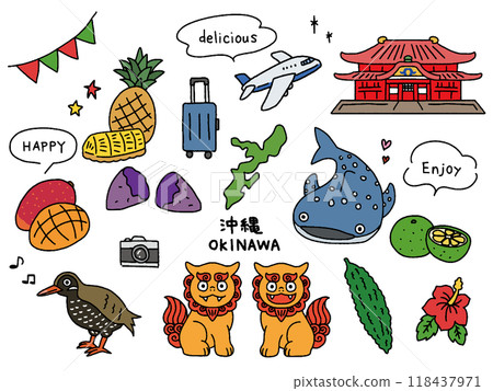 Okinawa hand drawn illustration set Okinawa hand drawn illustration set 118437971