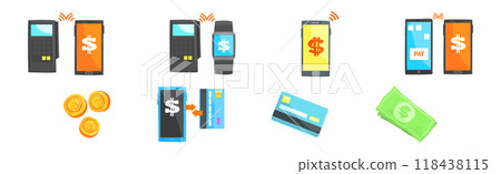 Mobile Payment and Money Transaction with Device Vector Set Mobile Payment and Money Transaction with Device Vector Set 118438115