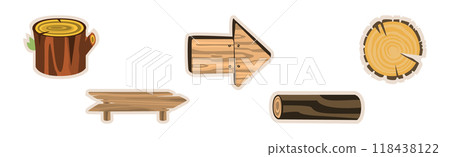 Wood and Lumber Material Sticker and Element Vector Set. Wood and Lumber Material Sticker and Element Vector Set. 118438122
