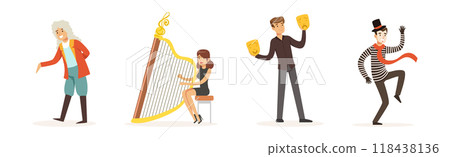 People Artist at Classic Theater Stage and Artistic Theatrical Performance Vector Set 118438136