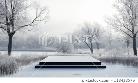冬天雪景和攤位背景素材 118438579