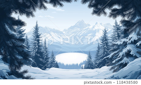 森林雪景插畫背景素材 118438580