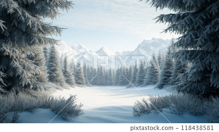 樹上堆著雪的自然插畫背景素材 118438581