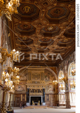 Interior and exterior of Fontainebleau Castle, France 118438805