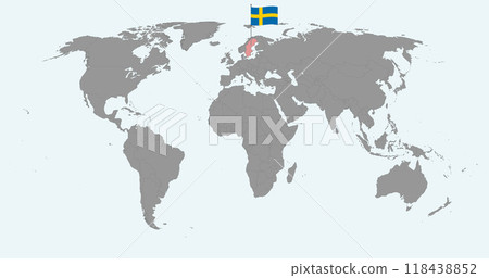 Pin map with Sweden flag on world map. Vector illustration. 118438852