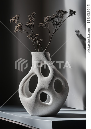 Porous Modern Vase with Dried Floral Arrangement Porous Modern Vase with Dried Floral Arrangement 118438945